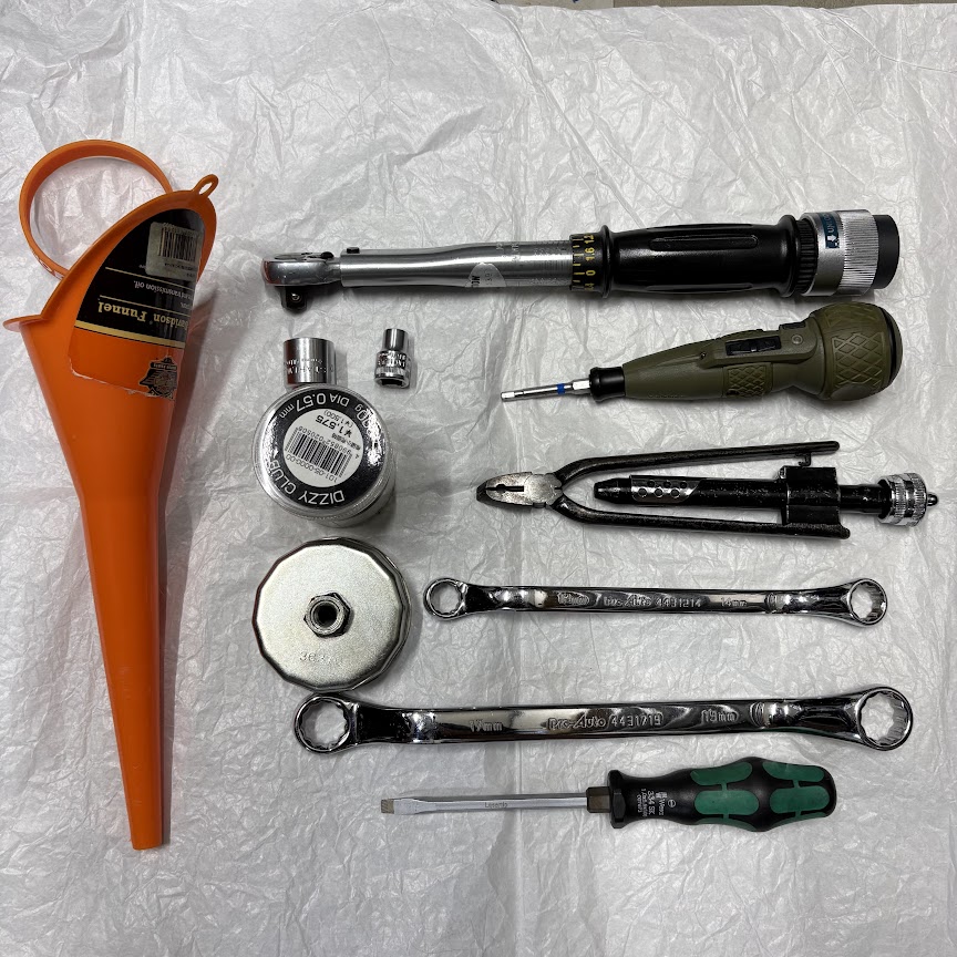 オイル交換とワイヤリングに使った工具一式